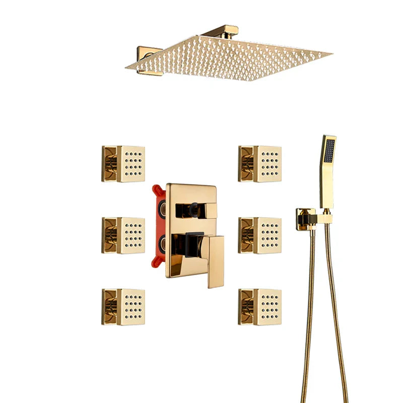 DecorBites™ Gold Rainfall Shower Head Massage System Wall Mounted Bath Mixer Tap