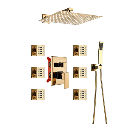 DecorBites™ Gold Rainfall Shower Head Massage System Wall Mounted Bath Mixer Tap