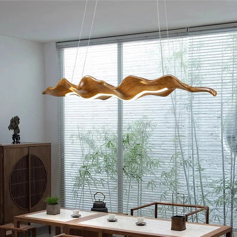 Wood Leaf Pendant Light 130cm Remote Dimming