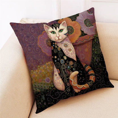 Funda de almohada de lino con diseño de gato DecorBites™ de 45x45 cm para decoración del hogar y fundas de cojín