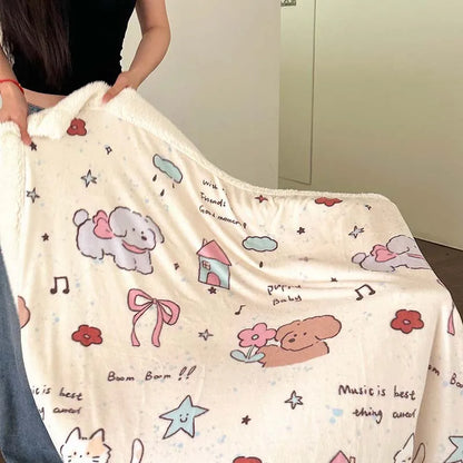 DecorBites™ Cartoon Lamb Wool Blanket - Thick, Printed Coral Fleece Sofa Cover