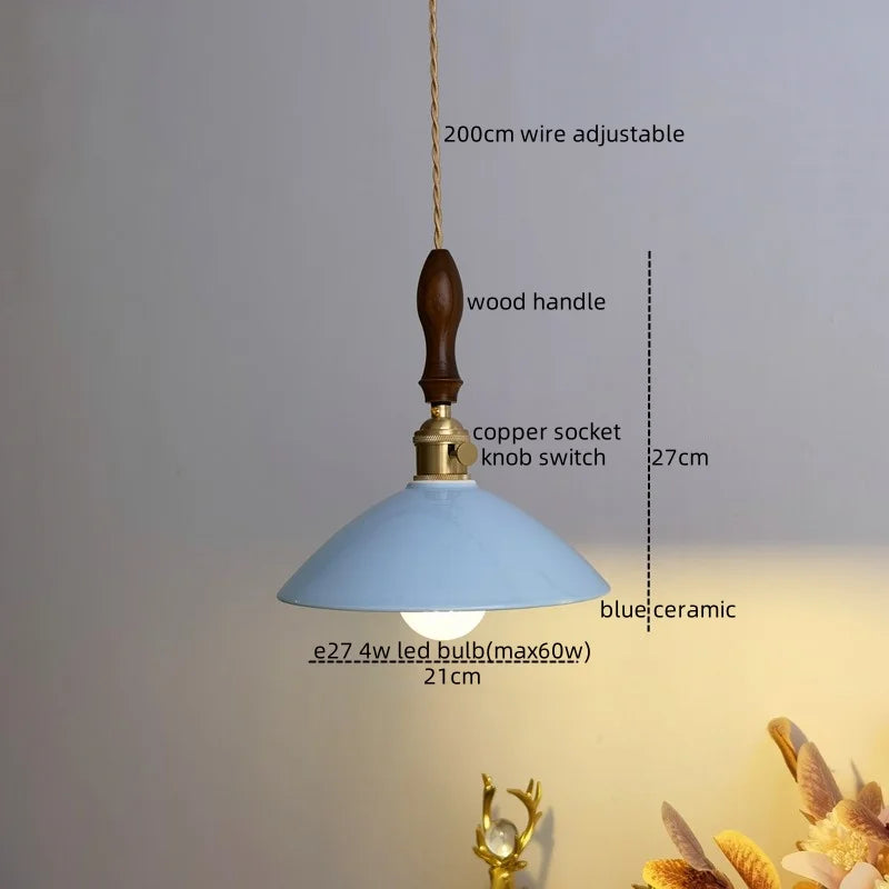 DecorBites™ Ceramic LED Pendant Lamp: Modern Wood Handle Hanging Light Fixtures