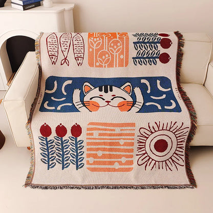 DecorBites™ Lucky Cat Knitted Blanket