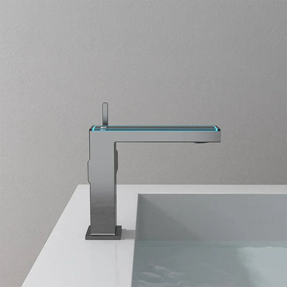 DecorBites™ Digital Display Square Sink Mixer with Single Handle in Gray.