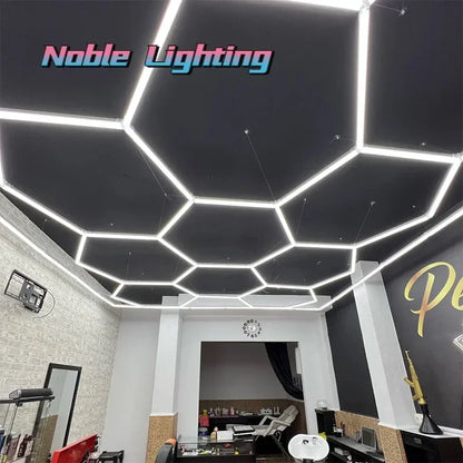أضواء LED هندسية من DecorBites™ لصيانة السيارات في ورش العمل - تصميم ندفة الثلج متعدد الأضلاع