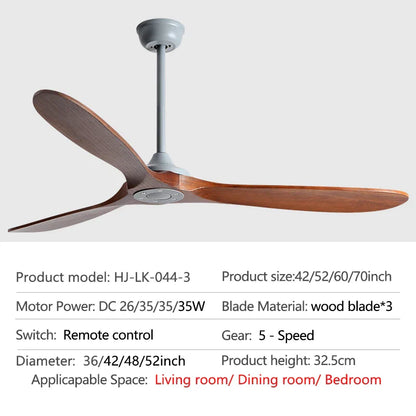DecorBites™ 70" Wood DC Ceiling Fan w/ Remote Control - Industrial Style Large Size Fan