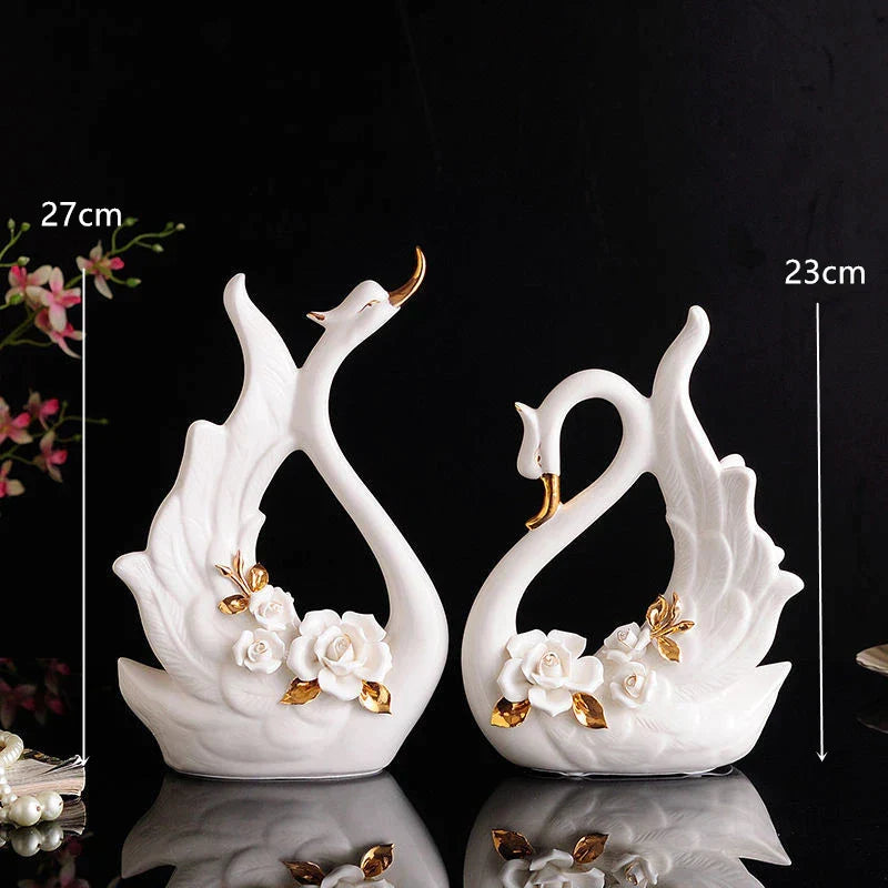 DecorBites™ Elegant Swan Sculpture Figurines Pair for Home Décor & Wedding Gift