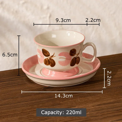 DecorBites™ Ink Flowers Ceramic Cup & Saucer Set - Gold-plated Coffee Mug for Dining Table