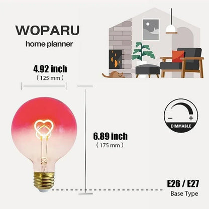 DecorBites™ Gradient Pink LED Filament Heart Light Bulb - E27 Dimmable Romantic Warm Light