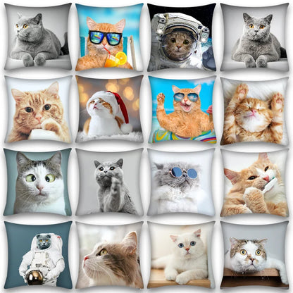 DecorBites™ Cute Cat Anime Pillow Case – 45x45cm Cartoon Cushion Cover for Home and Office