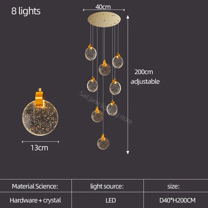 Lámpara de escalera LED de cristal DecorBites™ para sala de estar nórdica, villa y restaurante