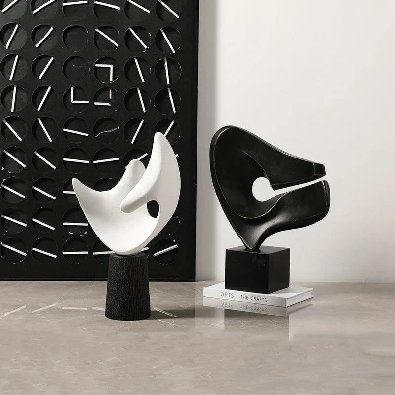 DecorBites™ Abstract Hollowed-out Resin Sculpture, Black and White Modern Home Decor Statue.