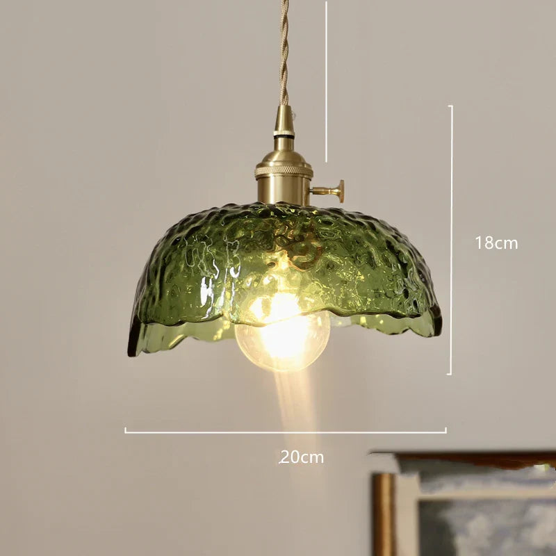 Green Glass Pendant Light Polished Copper 3-Head