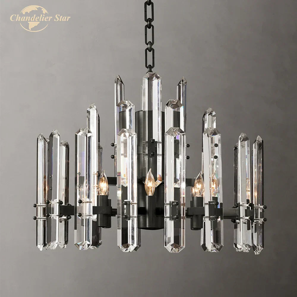 DecorBites™ Brass Chrome Black Metal LED Crystal Chandeliers Pendant Lamps for Bedroom & Living Room