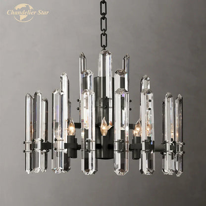 DecorBites™ Brass Chrome Black Metal LED Crystal Chandeliers Pendant Lamps for Bedroom & Living Room