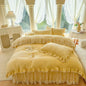 Decobites Velvet Princess Lace Ruffles Bedding Set - 4pcs Luxury Solid Color