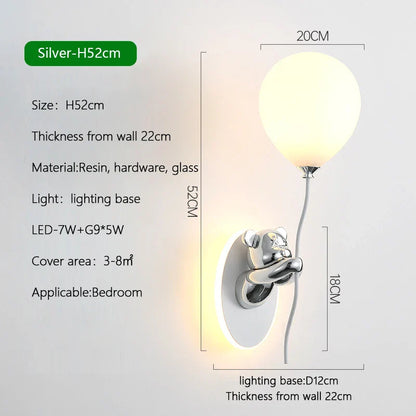 DecorBites™ Cartoon Bear Balloon LED Wall Lamp for Children's Room