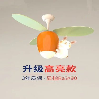 DecorBites™ Kids Room Rabbit Carrot Helicopter Ceiling Fan Lamp Boy Girl Bedroom