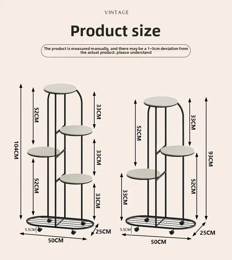Soporte moderno de varios pisos para plantas, ideal para la decoración de interiores.