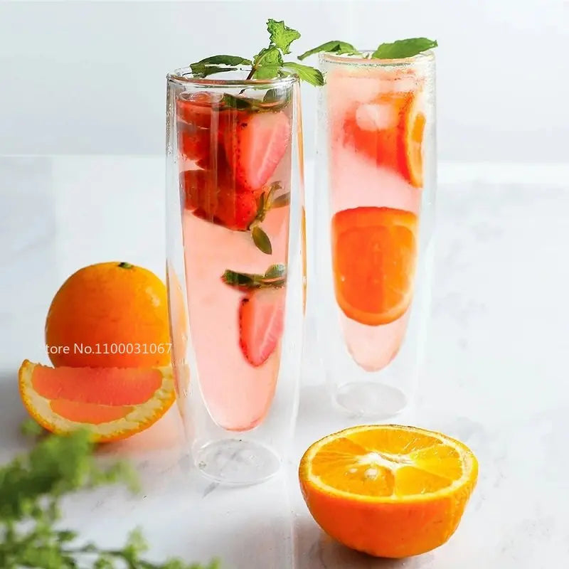 DecorBites™ Double Wall Stemless Champagne Glasses Set for Wedding - 6Pcs