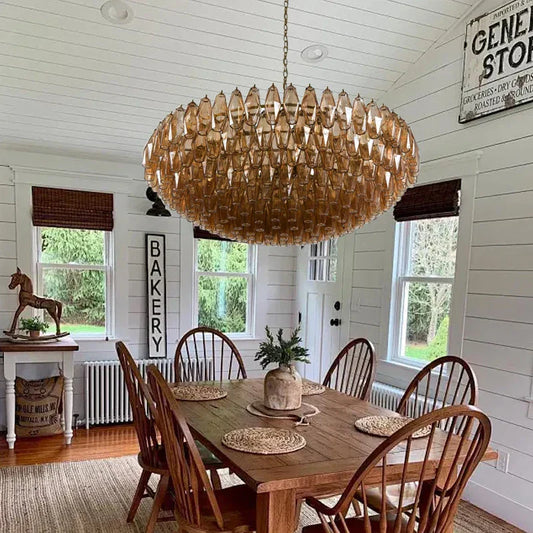 ثريا سقف زجاجية كهرمانية من DecorBites™ - طراز عتيق لطاولة الطعام