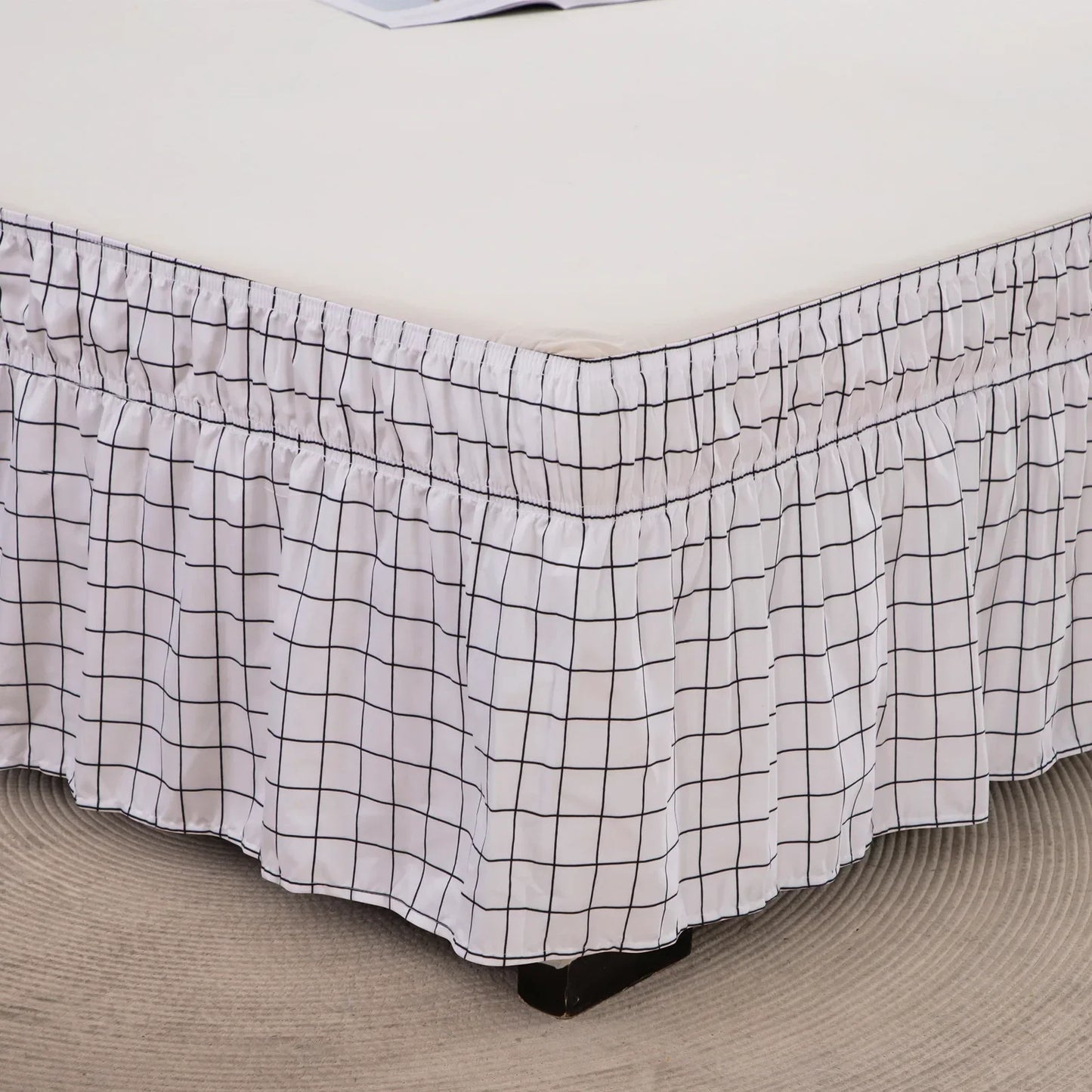 DecorBites™ Elastic Band Diamond Lattice Ruffled Bed Skirt for Queen Size Mattress