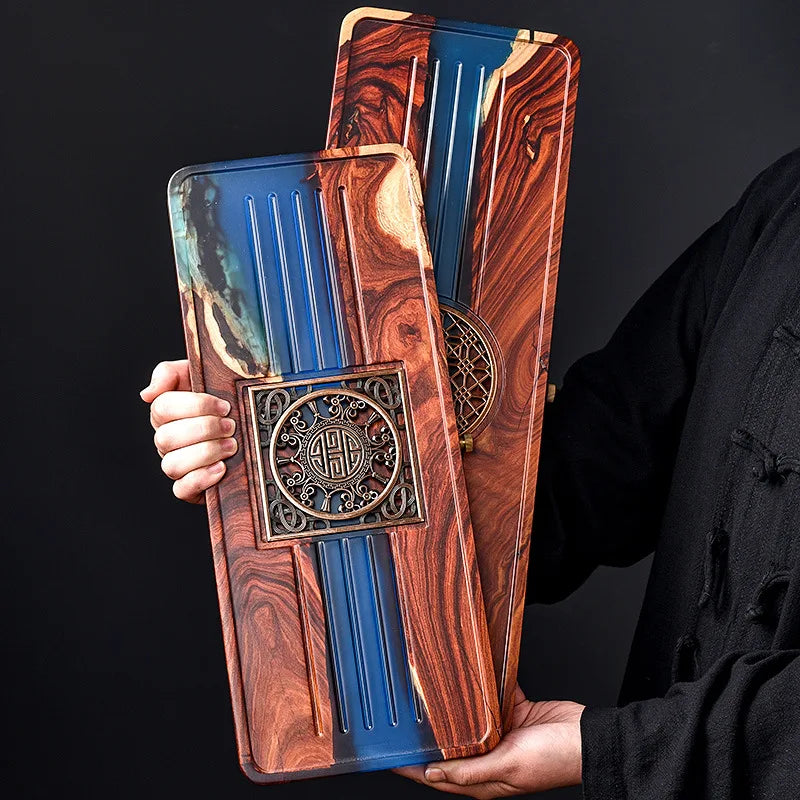 Bandeja de té de resina y madera hecha a mano DecorBites™ | Juego de té de burbujas para el hogar