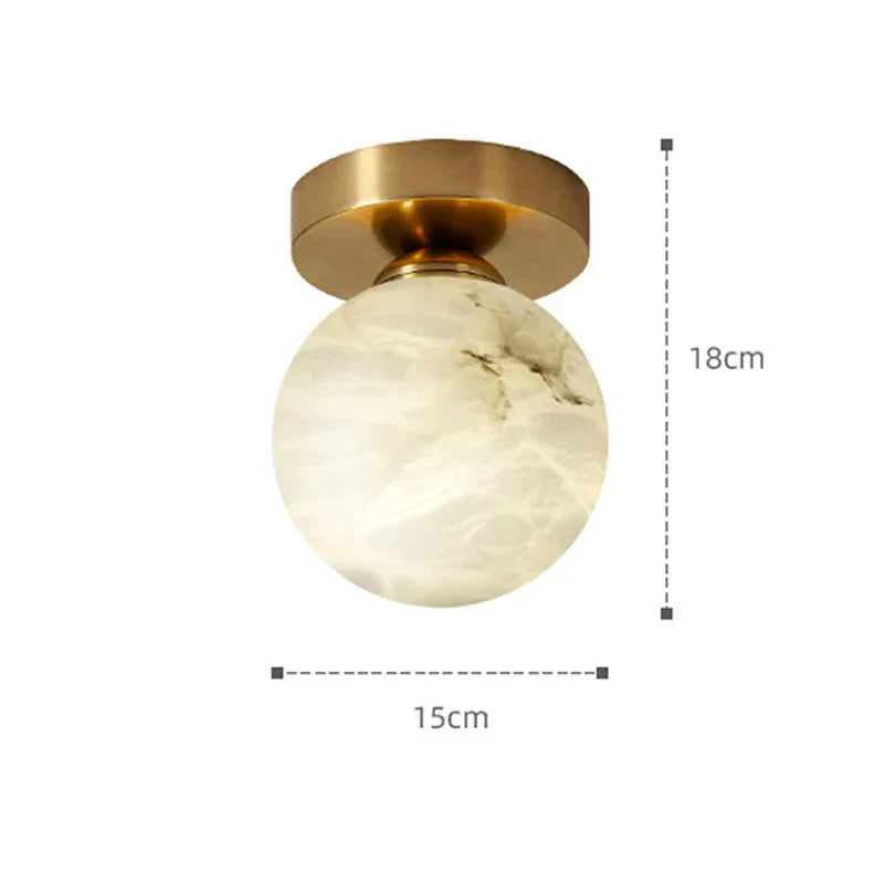 DecorBites™ Golden Brass LED Marble Ball Ceiling Lamp for Restroom, Bedroom, Balcony, Aisle