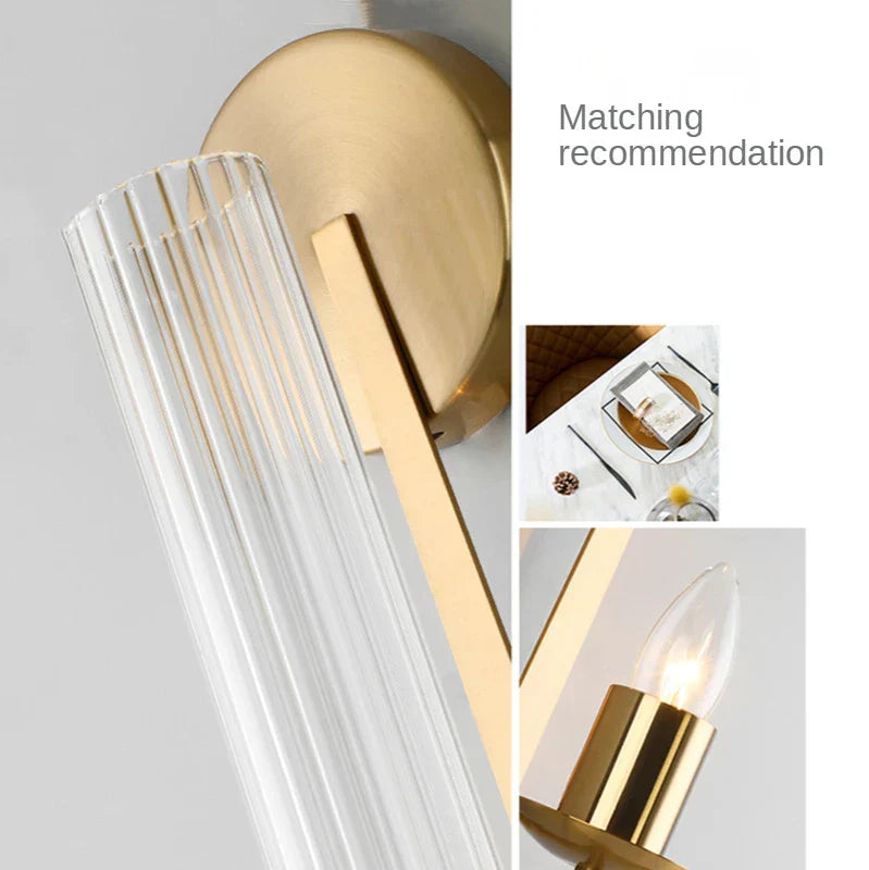 Aplique de pared de vidrio dorado Decorbites™: Iluminación moderna americana nórdica retro vintage para la decoración del hogar