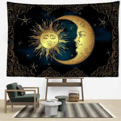 Decobites Sun Moon Tarot Tapestry: Mystical Abstract Art for Home Decor