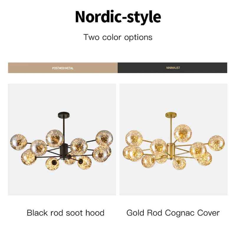 DecorBites™ Gold Star Glass Ball Pendant Light: Modern Nordic LED Chandelier for Home Décor