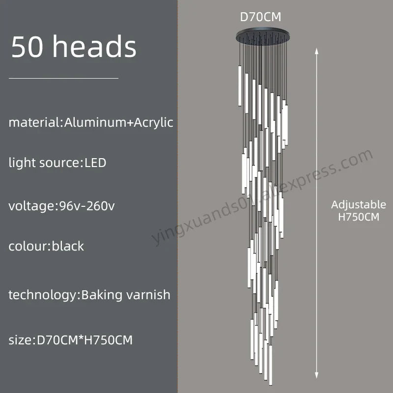 DecorBites™ Loft Black Chandelier: Acrylic Villa Ceiling Lamp for Living Room & Staircase