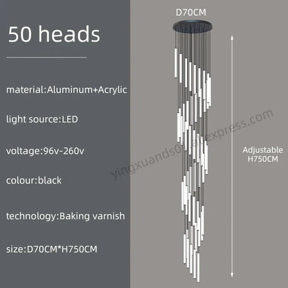 DecorBites™ Loft Black Chandelier: Acrylic Villa Ceiling Lamp for Living Room & Staircase