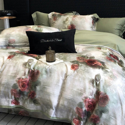 Decobites Vintage Rose Print Bedding Set: Duvet, Bed Sheet, Pillowcases