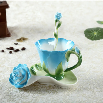 DecorBites™ Enamel Rose Peony Floral Coffee Cup Wedding Birthday Gift