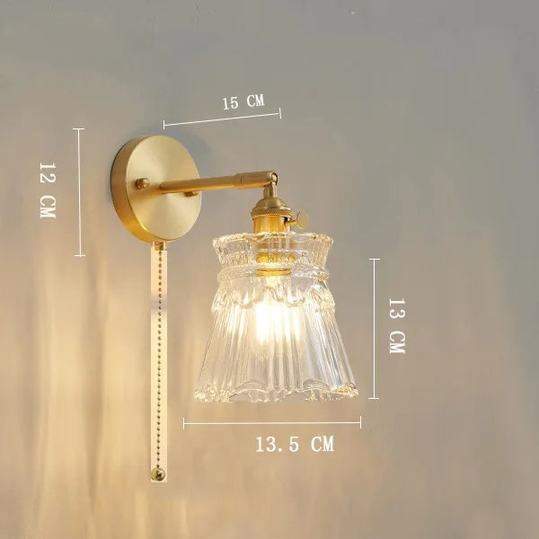DecorBites™ Clear Glass LED Wall Light Copper Pull Chain Switch Modern Wandlamp