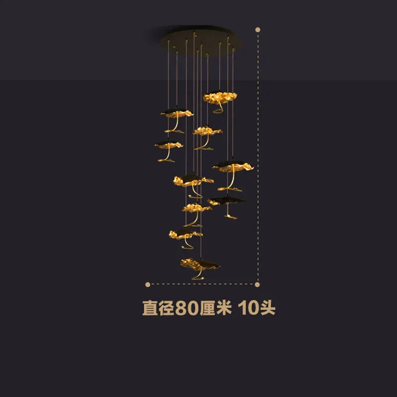 DecorBites™ Lotus Staircase LED Chandelier - Multi-Head Copper Black Gold Hanging Lamp