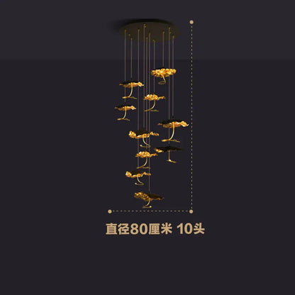 DecorBites™ Lotus Staircase LED Chandelier - Multi-Head Copper Black Gold Hanging Lamp