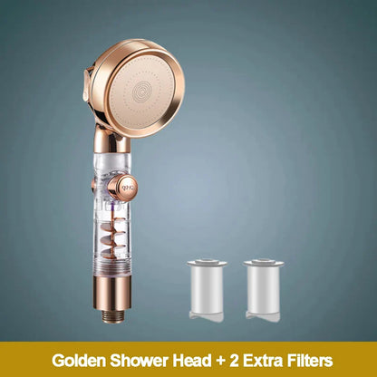 Cabezal de ducha de alta presión DecorBites™ de 3 funciones con filtro y rociador de mano