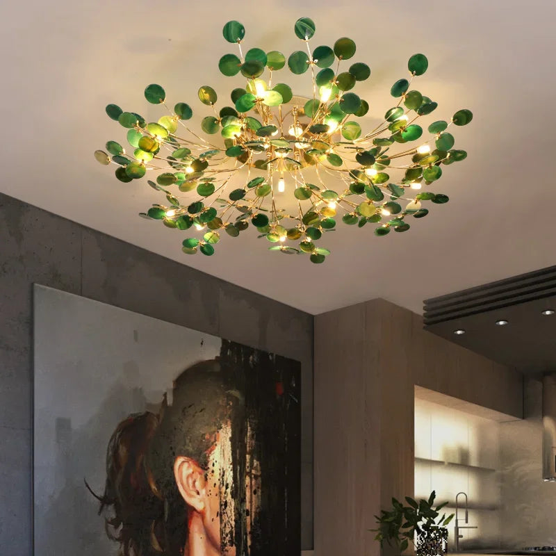 DecorBites™ Leaf Agate Ceiling Lamp: Modern Nordic Jade Design for Living Room, Restaurant, Bedroom