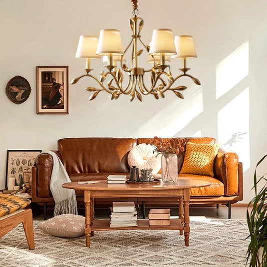 DecorBites™ Gold Copper Chandelier with Fabric Shades & LED Lighting