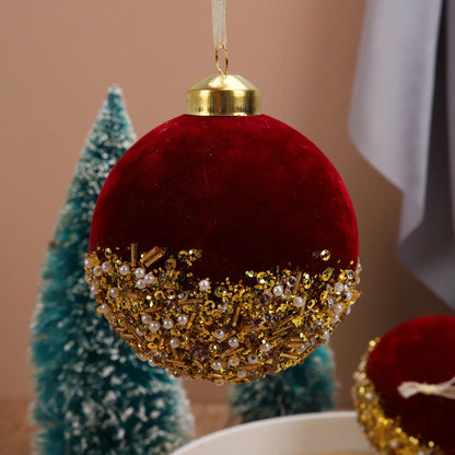 3inch Red Christmas Balls Ornaments Red Glitter Sequin Velvet Christmas Tree Hanging Balls for Home Xmas Wedding Party Decor