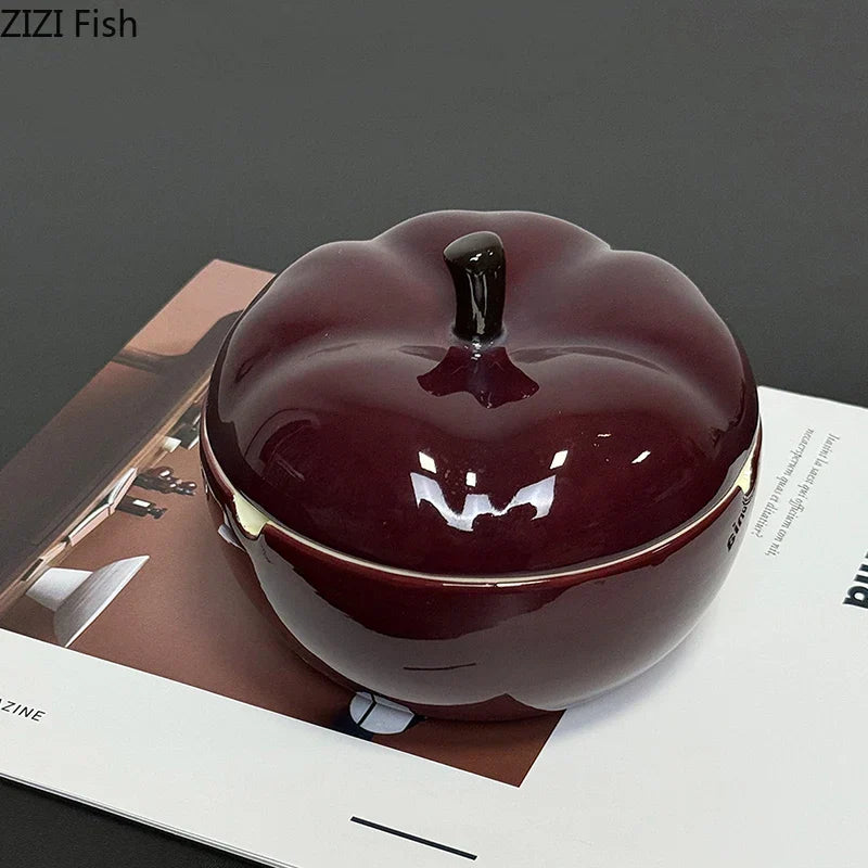DecorBites™ Deep Red Ceramic Apple Ashtray for Home and Office Smoking Accessories