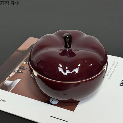 DecorBites™ Deep Red Ceramic Apple Ashtray for Home and Office Smoking Accessories