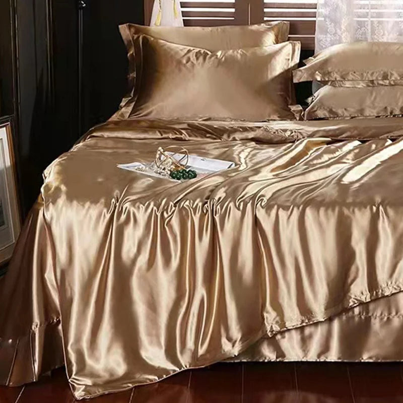 Decobites Mulberry Silk-blend Satin Duvet Cover Set for King & Queen Beds