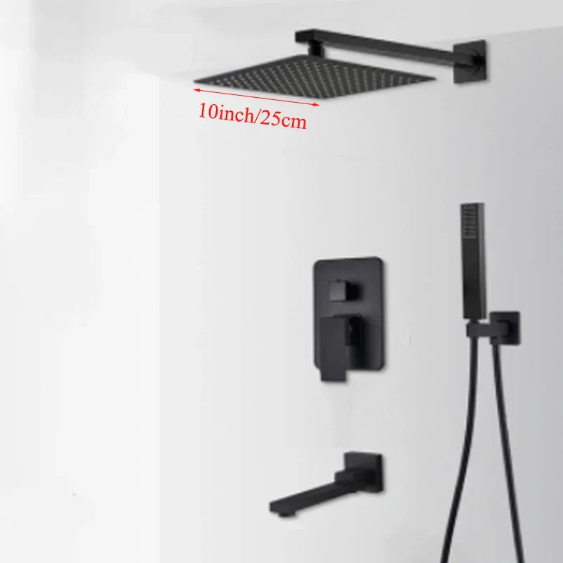 Sistema de ducha mural DecorBites™ negro con teleducha - Grifo de agua de lluvia de 12/16 pulgadas