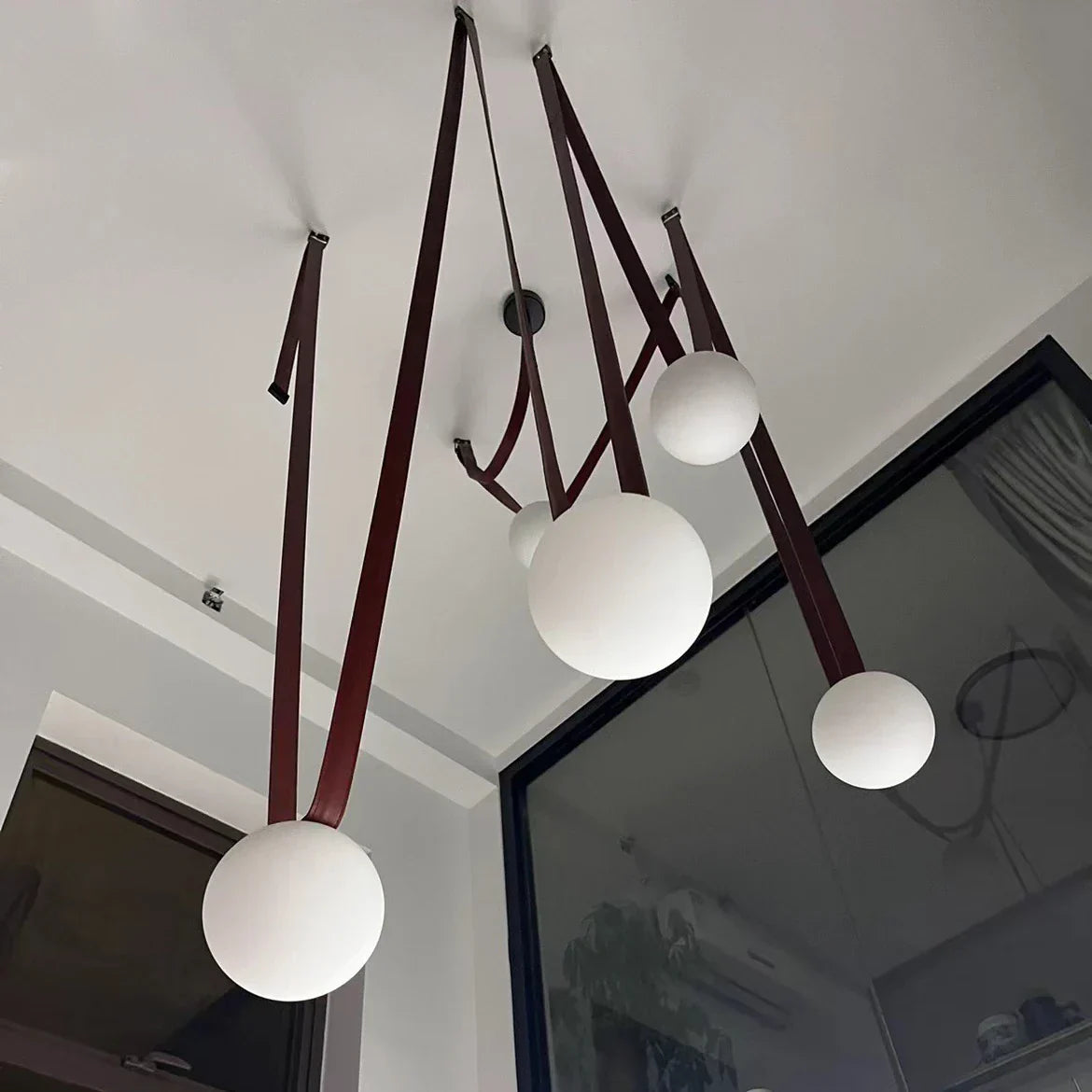 Leather Glass Pendant Light 17-Light Adjustable