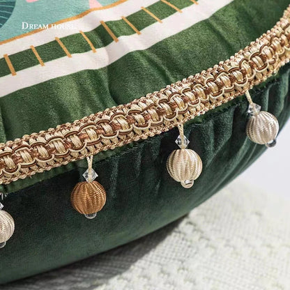 DecorBites™ Ethnic Print Tassel Cushion Cover - Round Dutch Velvet Sofa Pillow