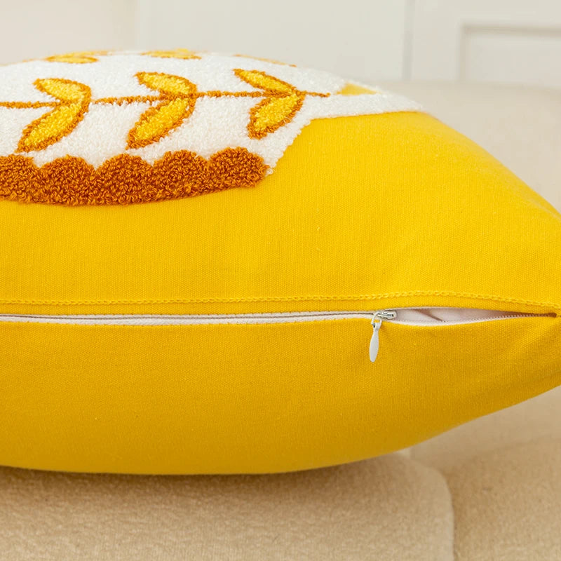 DecorBites™ Elegant Yellow Vase Flower Cushion Cover - 45x45cm