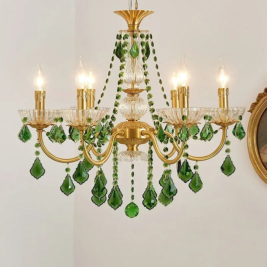 DecorBites™ Green Crystal Chandelier for Living Room - Bohemian Style LED Pendant Lighting
